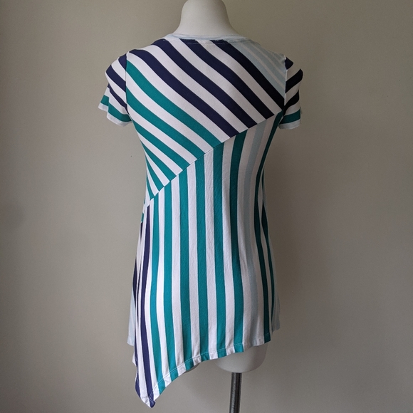 🌼 Anthro's Little Yellow Button Striped Asymmetric Long Knit Tee XXS - Picture 4 of 5